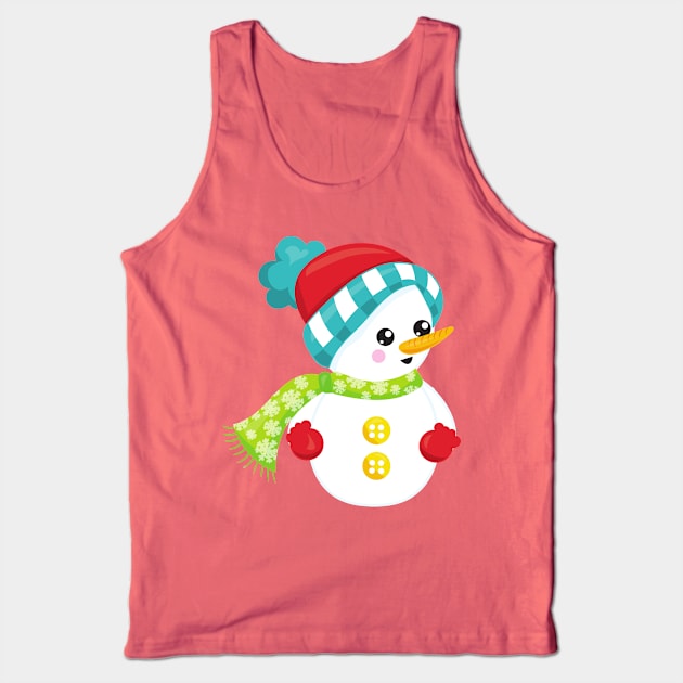 Christmas Snowman, Hat, Scarf, Gloves, Carrot Nose Tank Top by Jelena Dunčević